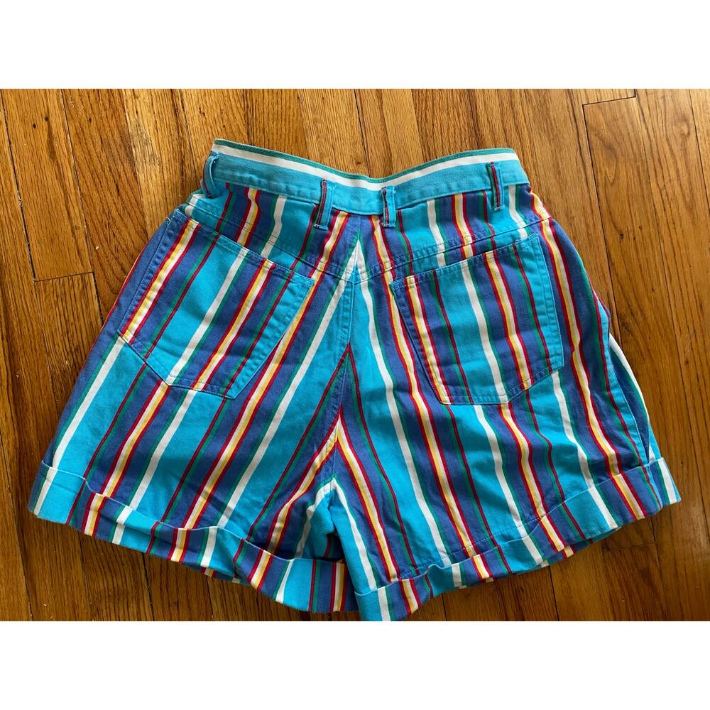 80s 90s colorful striped high rise mom shorts rainbow cuffed 26” waist Merona - Picture 3 of 4